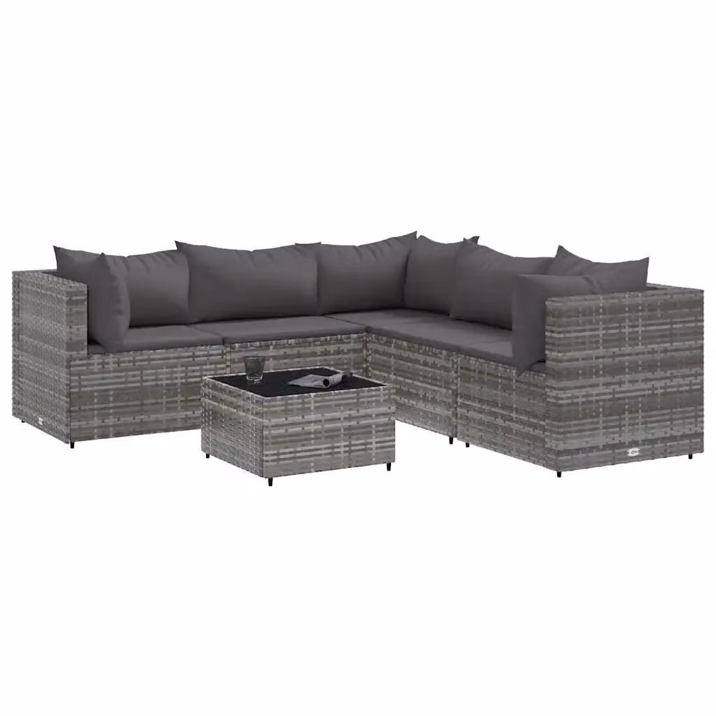 Set Divani da Giardino vidaXL 6 pz a L con Cuscini e Tavolino in Polyrattan Grigio Antracite – 2