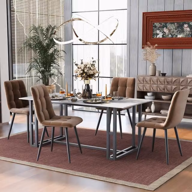Set di 4 sedie da pranzo WISHDOR in velluto marrone con schienale imbottito e struttura in metallo e legno per soggiorno o cucina – 1