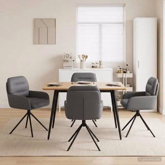Set di 4 sedie da pranzo girevoli vidaXL in similpelle grigia con base in metallo e plastica, design moderno per cucina e sala da pranzo