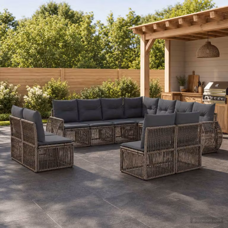Set Divano da Giardino vidaXL 11 pz a forma a U in Polyrattan Grigio e Antracite con Cuscini Imbottiti e Rivestimenti Rimovibili
