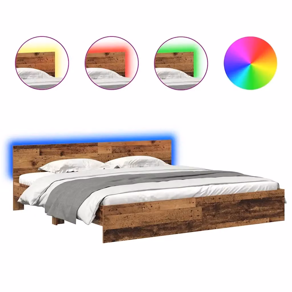 Struttura del letto moderna vidaXL in legno vecchio con strisce LED marrone L: 180 cm, P: 200 cm, H: 103 cm – 2