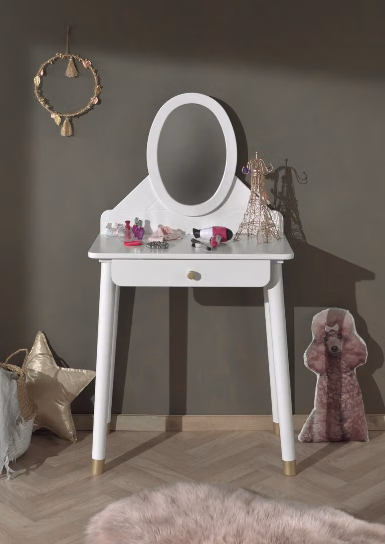 Vipack tavolo da toeletta per bambini Billy con specchio in legno bianco