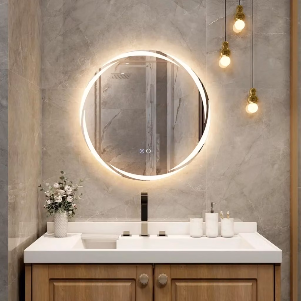 Specchio da bagno quadrato Design In con LED dimmerabili a 3 colori, interruttore a sfioramento e funzione anti-appannamento, colore argento, L: 60 cm, H: 60 cm – 2