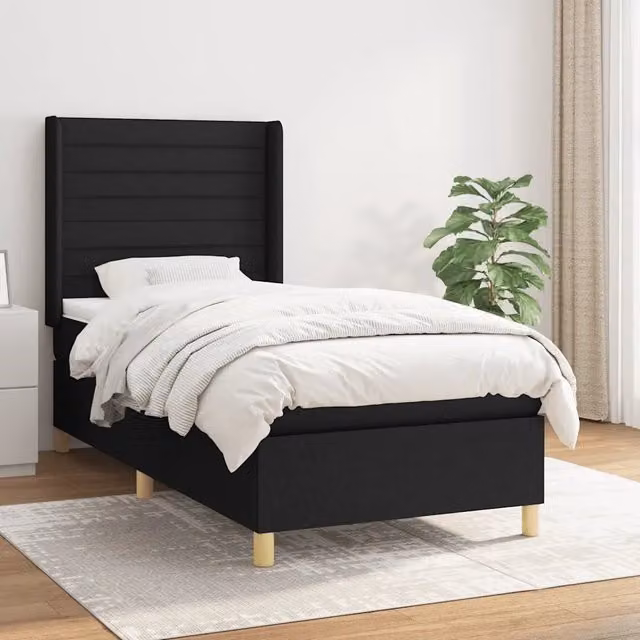 Giroletto a Molle con Materasso-Struttura Letto Nero 80x200 cm inTessuto 106966