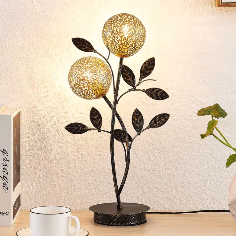 Lampada da tavolo Lucande Evory, 48 cm, a 2 luci, nero/oro, G9 Evory, Nero, Soggiorno / Sala da pranzo, Metallo, Fiorentino, Lampada da tavolo