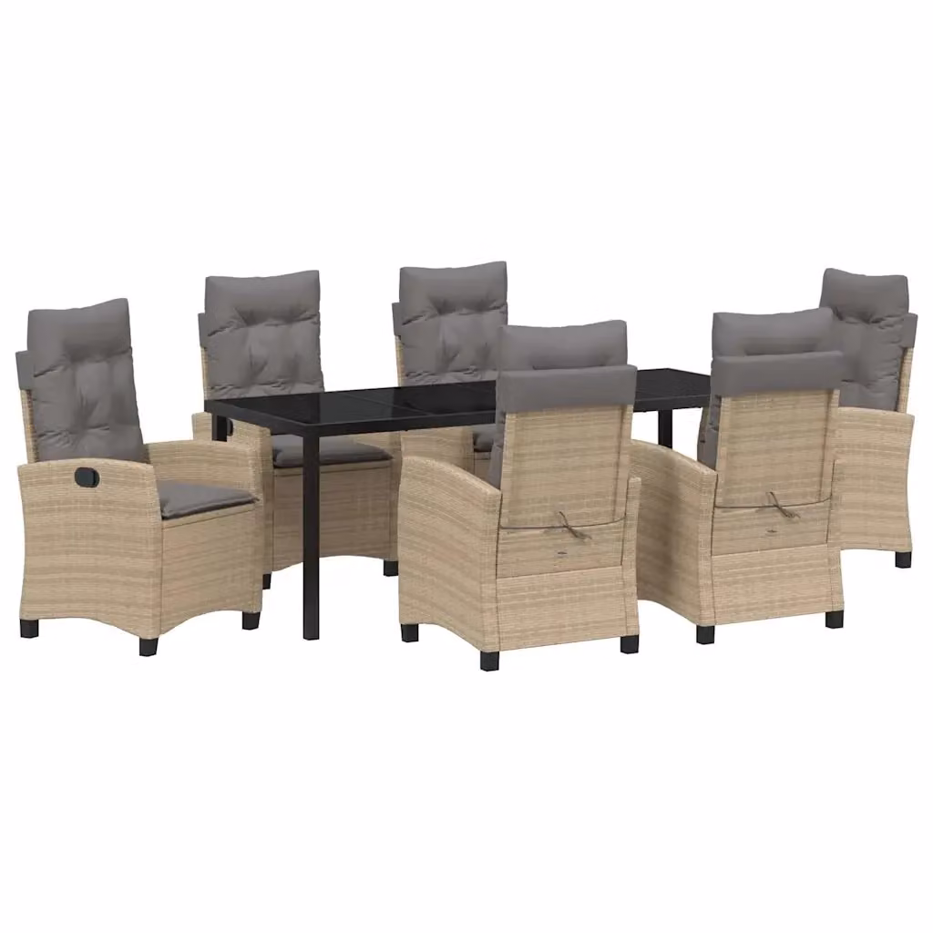 Set da pranzo per giardino e terrazzo vidaXL in polyrattan beige con tavolo in vetro e 7 pezzi – 2
