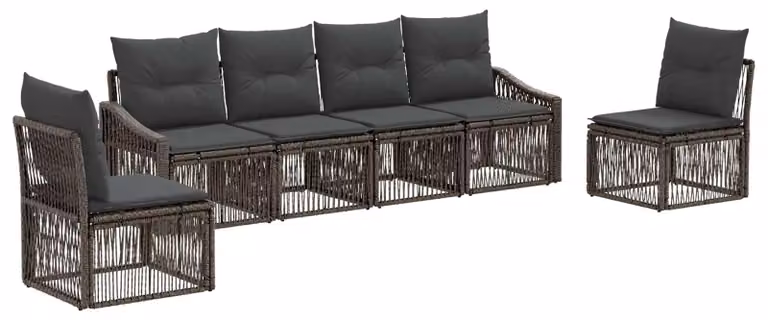 Set di divani da giardino, 6 pezzi, colore grigio, in rattan sintetico