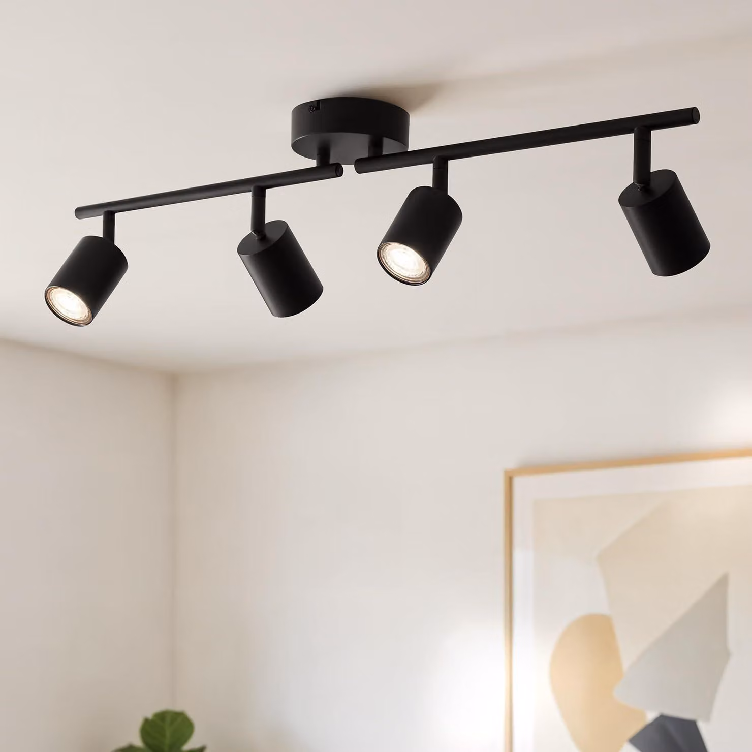 Lampada a soffitto nera, a 4 luci, con attacco GU10, senza lampadina