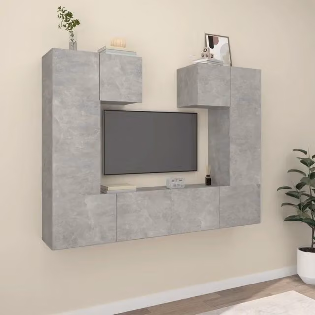 Set di Mobili Porta TV 6 pz-Set di 6 Credenza per TV Grigio Cemento in Legno Multistrato 632050