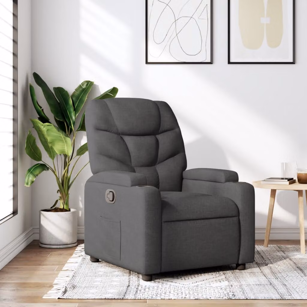 vidaXL Poltrona reclinabile relax in tessuto grigio con braccioli e struttura in legno e metallo – 1