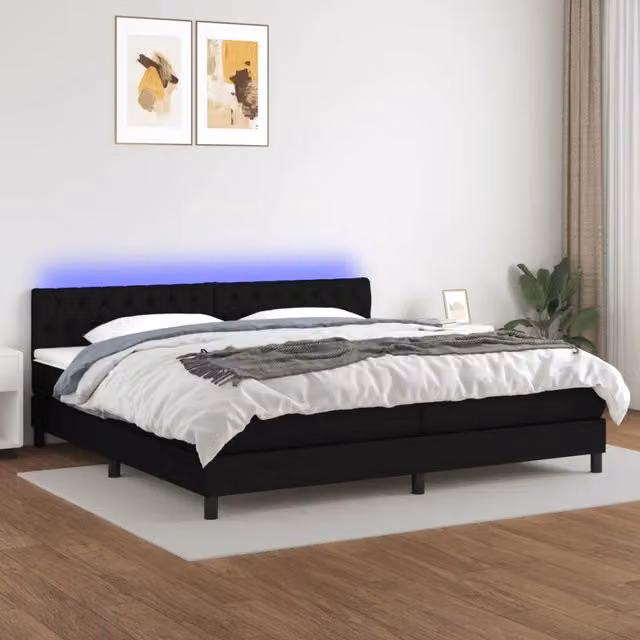Letto matrimoniale con materasso a molle vidaXL in tessuto nero con illuminazione LED e porta USB L/P/H: 200 x 200 x 31 cm – 1
