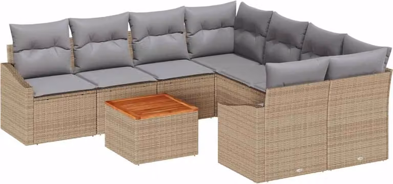 Set Divano da Giardino 9 pcs Beige e Grigio Chiaro polyrattan