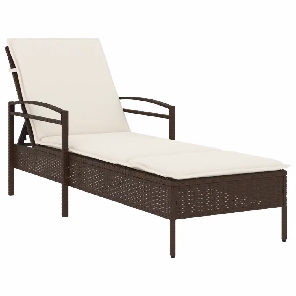 Lettino prendisole vidaXL in polyrattan marrone e bianco con cuscino regolabile L: 200 cm, P: 63 cm, H: 81 cm – 2