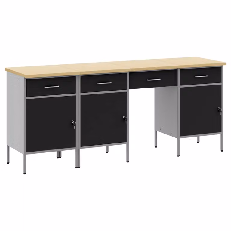 Carrello da lavoro mobile vidaXL 4 pezzi in legno ingegnerizzato e acciaio nero con ruote bloccabili