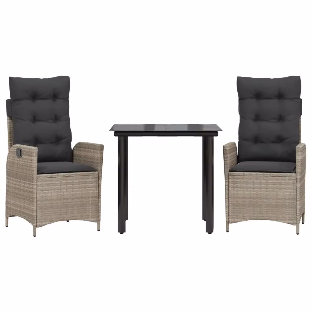 Set Pranzo da Giardino 3 Pezzi vidaXL in Polyrattan con Piano in Vetro e Cuscini Grigio Antracite – 2