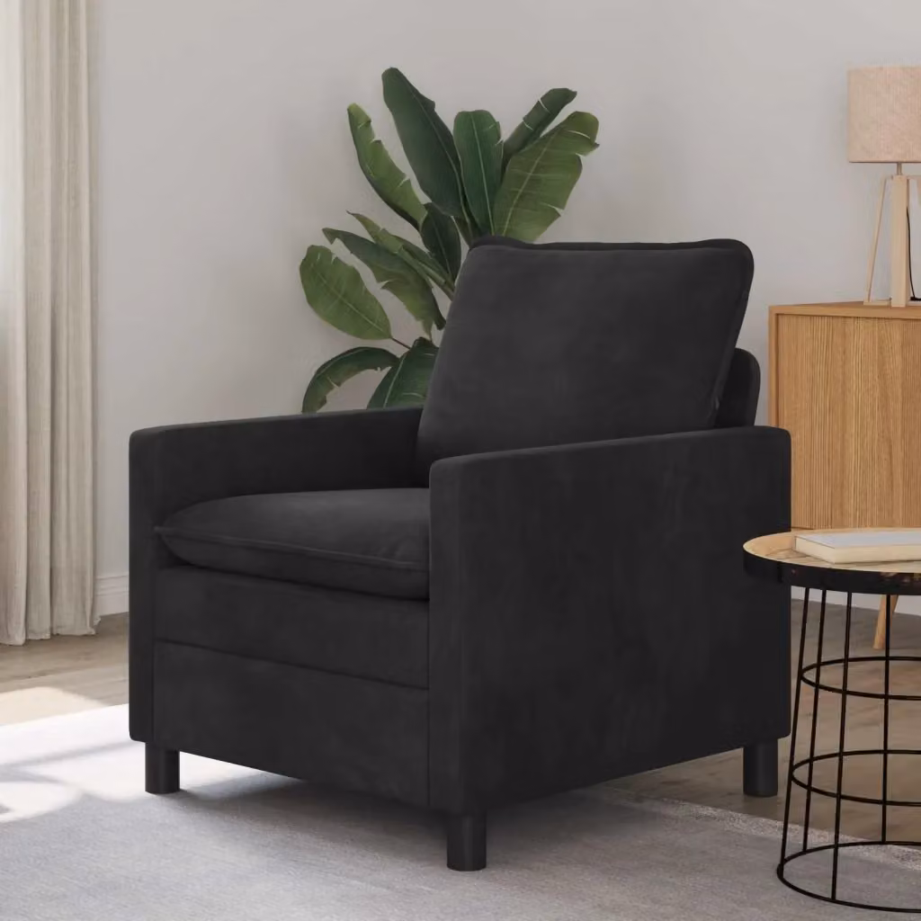 Divano moderno in velluto nero con struttura in metallo per soggiorno o camera da letto L: 81 cm, P: 76 cm, H: 87,5 cm – 2