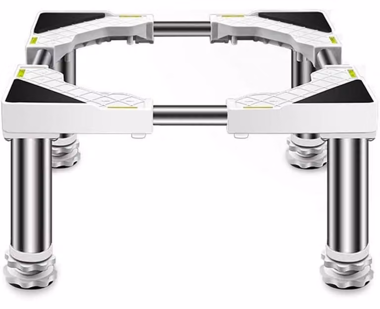 Struttura di supporto per frigorifero, regolabile in altezza da 24 a 27 cm, realizzata in plastica PP, acciaio inossidabile, colore bianco, capacità di carico: 300 kg