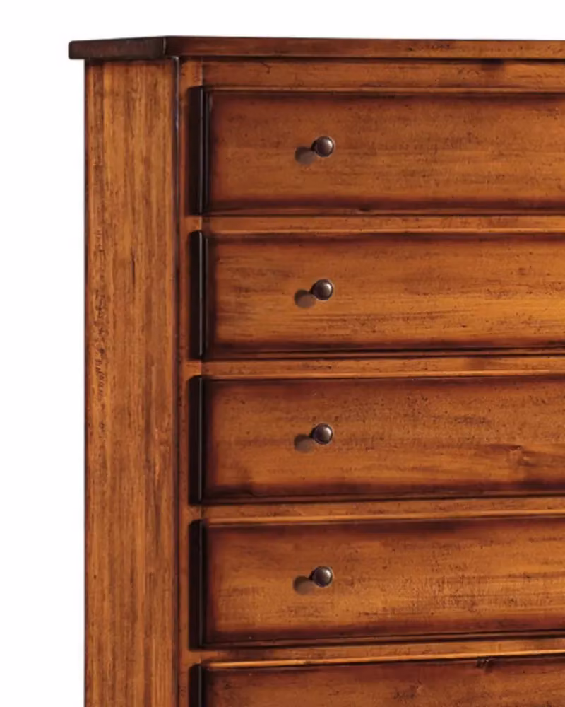 Cassettiera in legno di pino stile arte povera con 6 cassetti Mobili 2G colore noce scuro L: 97 cm, P: 49 cm, H: 140 cm – 1