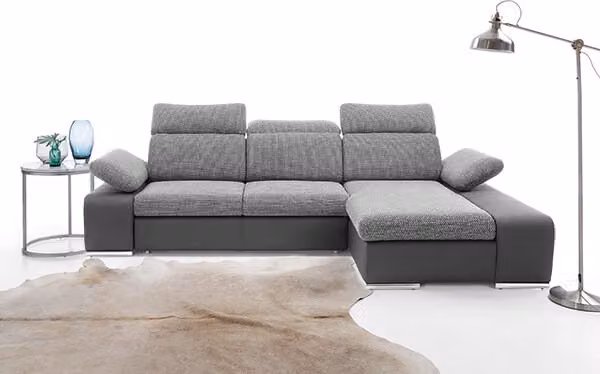 Divano ad angolo Divano ad angolo imbottito con box letto Funzione notte nero nero-grigio Recamiere destra