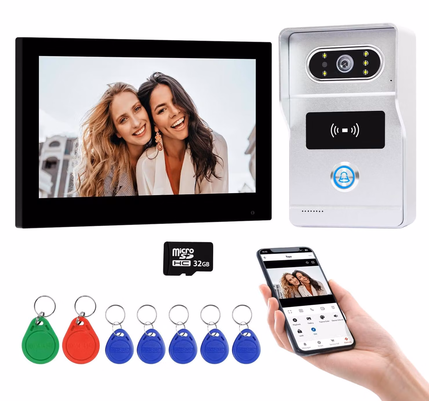 Kit videocitofono Wi-Fi a 2 fili - Schermo touchscreen da 7 pollici - Telecamera HD 1080p - Bianco/Nero - Per uso esterno - Sistema di intercomunicazione