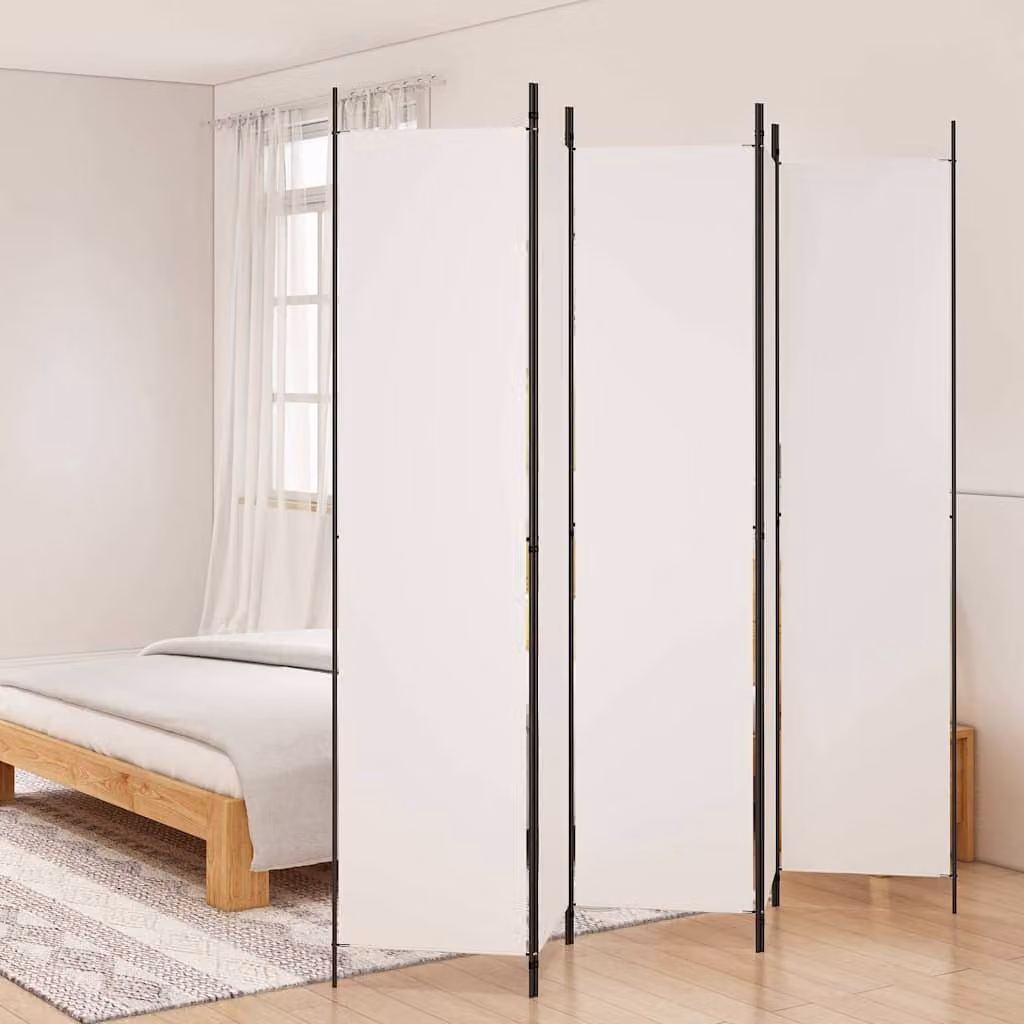 Divisorio a 5 Pannelli vidaXL Bianco in Tessuto L: 250 cm, H: 220 cm