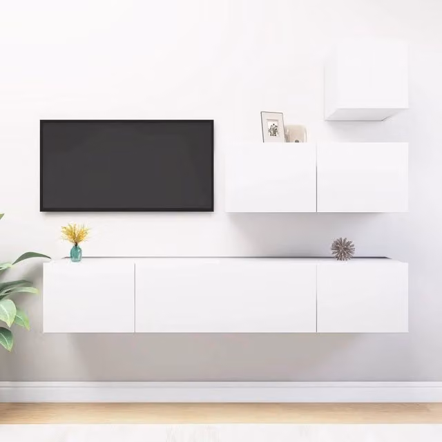 Set di mobili porta TV moderno vidaXL in legno multistrato bianco da 4 pezzi per soggiorno