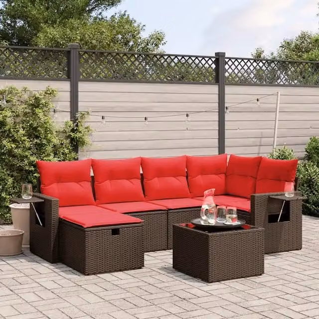 Set Divani da Giardino 7 pz con Cuscini Marrone in Polyrattan 3263810