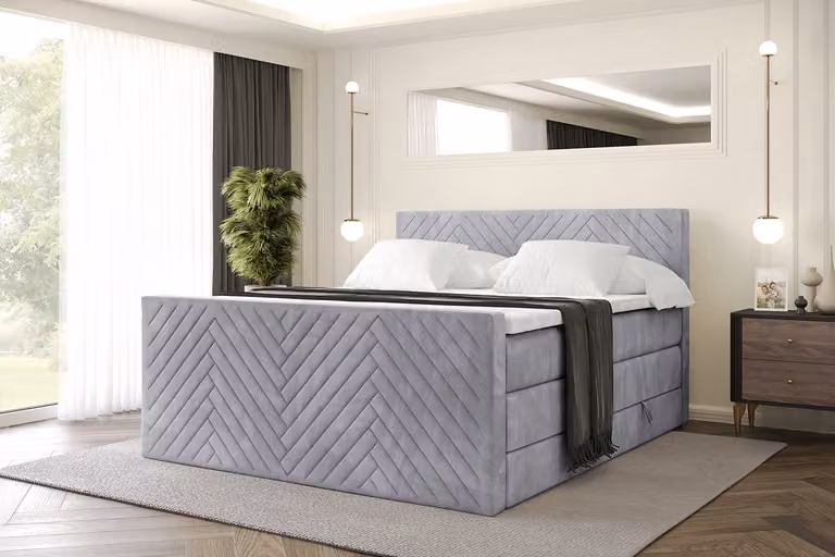Letto boxspring ALTDECOR con materasso e rete a doghe, topper, letto imbottito con contenitore, letto con vano portaoggetti, materassi H3 e H4, letto matrimoniale, letto boxspring -VEXA-Z KING-140x200 - Grigio Monolith