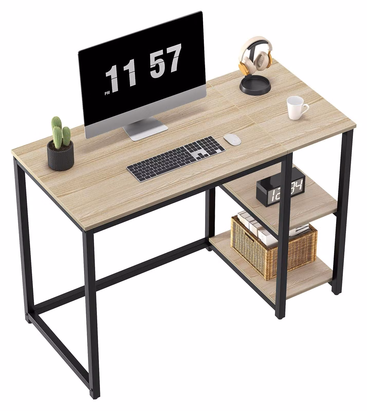 Scrivania per computer con 2 ripiani, 100 cm di larghezza, aspetto legno di quercia, ideale per piccoli spazi