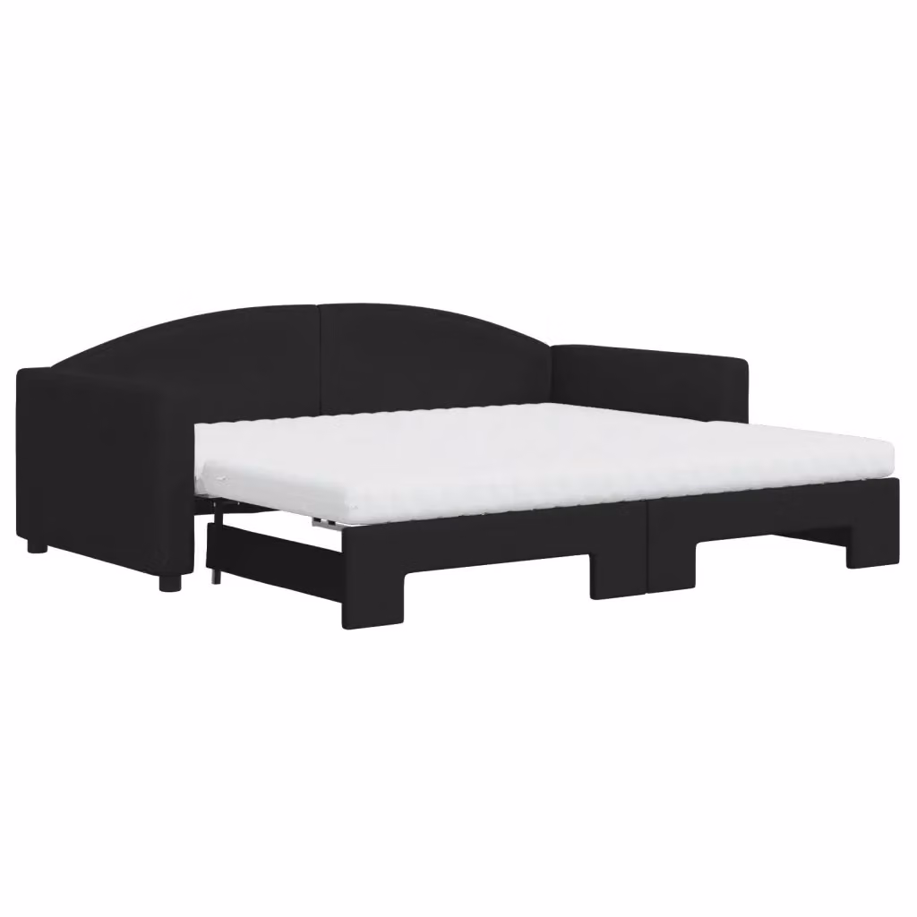 Divano Letto Estraibile vidaXL in Tessuto Nero con Cassetto con Materasso in Schiuma L/P/H: 190 x 90 x 75 cm – 2