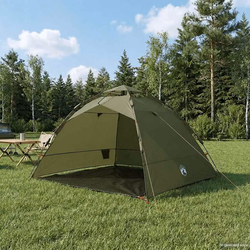 vidaXL Tenda da Pesca a Rilascio Rapido per 4 Persone, Verde Oliva