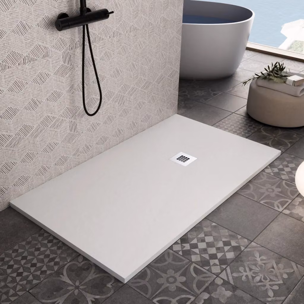 Piatto doccia rettangolare Olimpo Docce Star Plus in marmoresina bianca con griglia in acciaio inox e piletta, L: 120 cm, P: 70 cm – 2