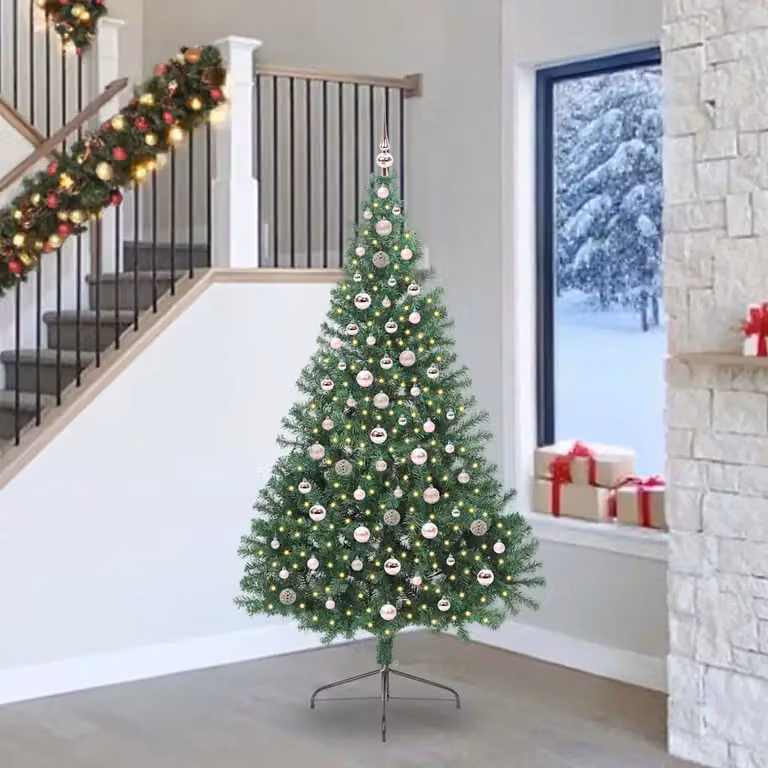 Albero di Natale artificiale moderno vidaXL con luci LED bianco caldo Verde 240 cm
