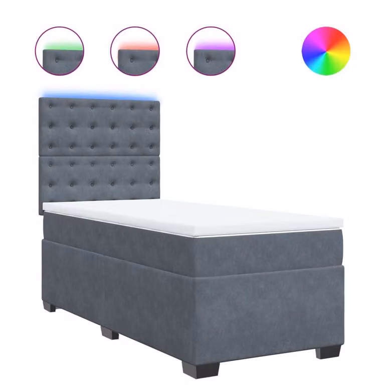 Giroletto a Molle con Materasso Grigio Scuro 80x200 cm Velluto