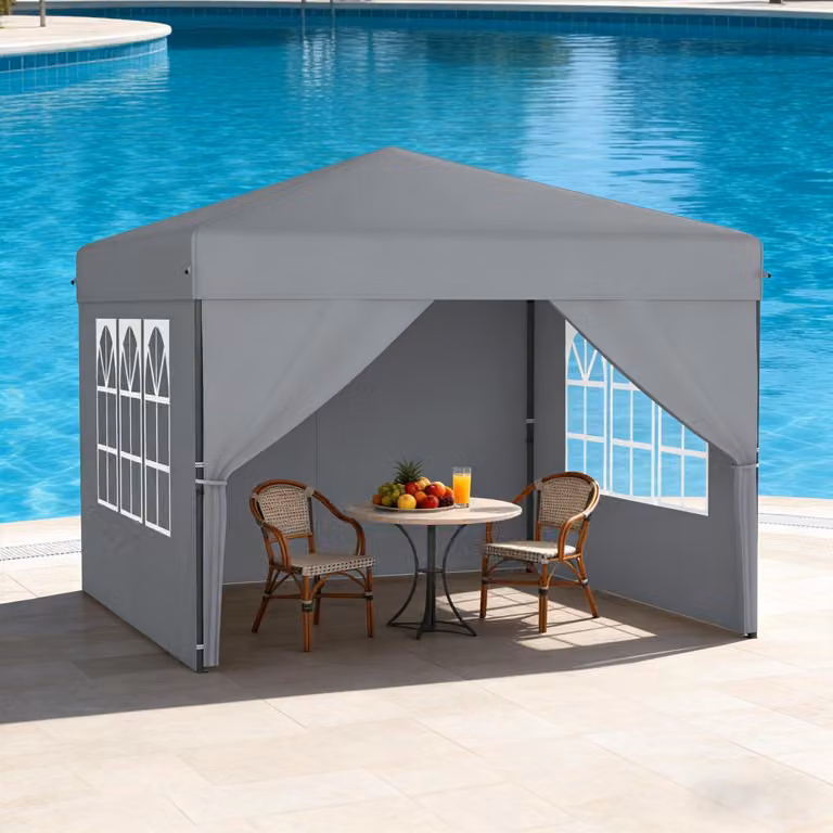 Gazebo da esterno 3x3 metri, color argento grigio, impermeabile, con altezza regolabile e dotato di 4 pareti laterali