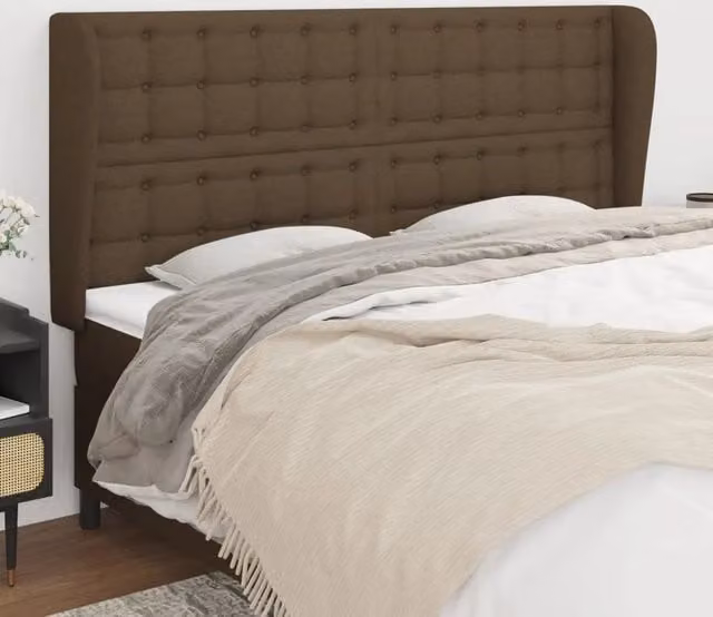 Testiera con Orecchie Design Mania in Tessuto Marrone Scuro L: 183 cm, P: 23 cm, H: 118/128 cm