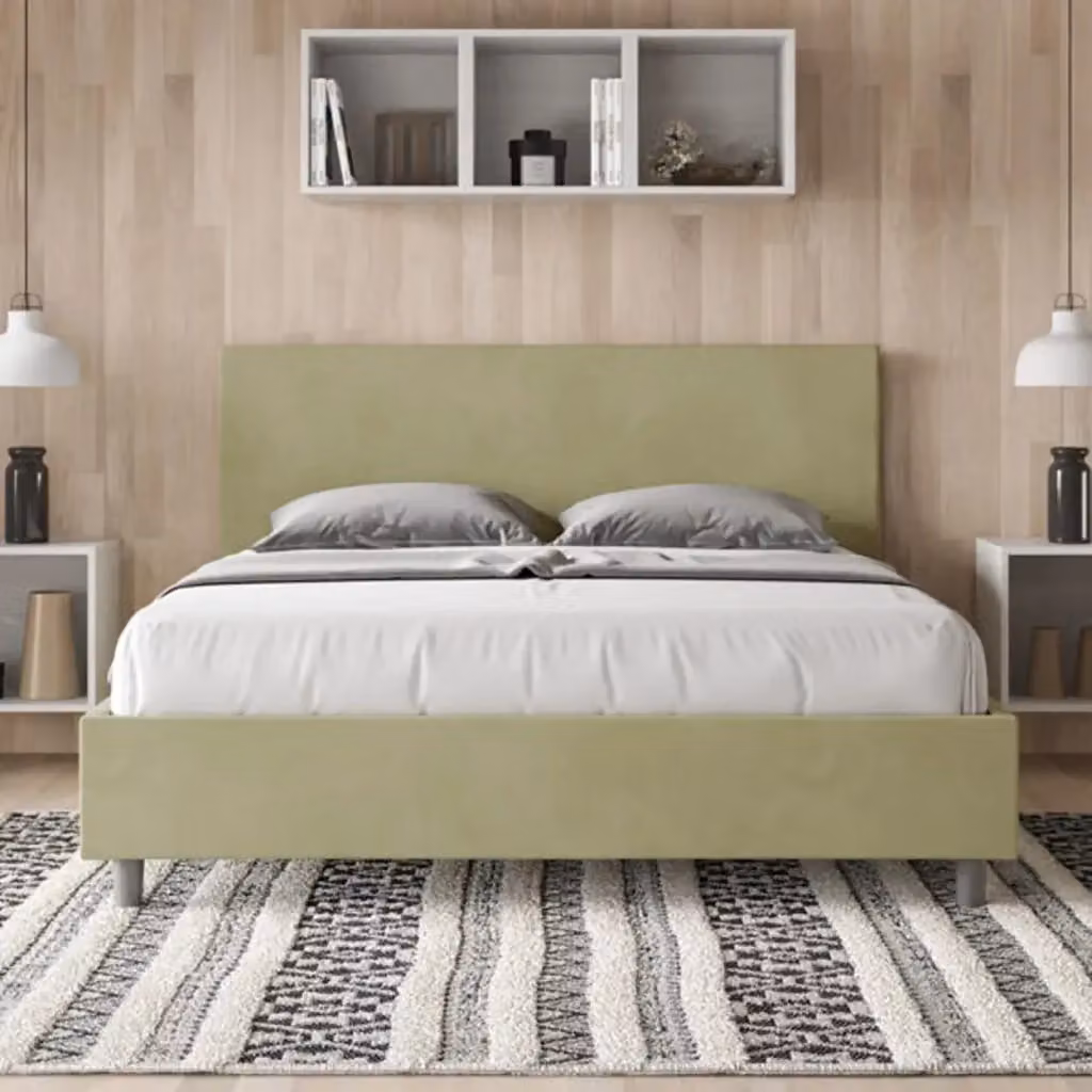 Letto matrimoniale contenitore Adele Ityhome imbottito in microfibra colore verde 160x210 cm – 2