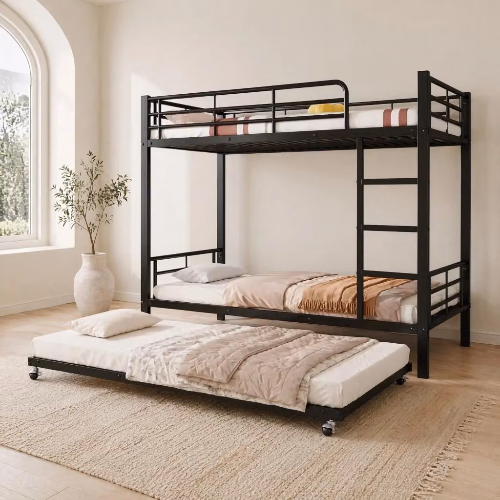 Letto a castello REDOM con letto estraibile in metallo nero per bambini L/P/H: 204 x 90 x 160 cm – 2