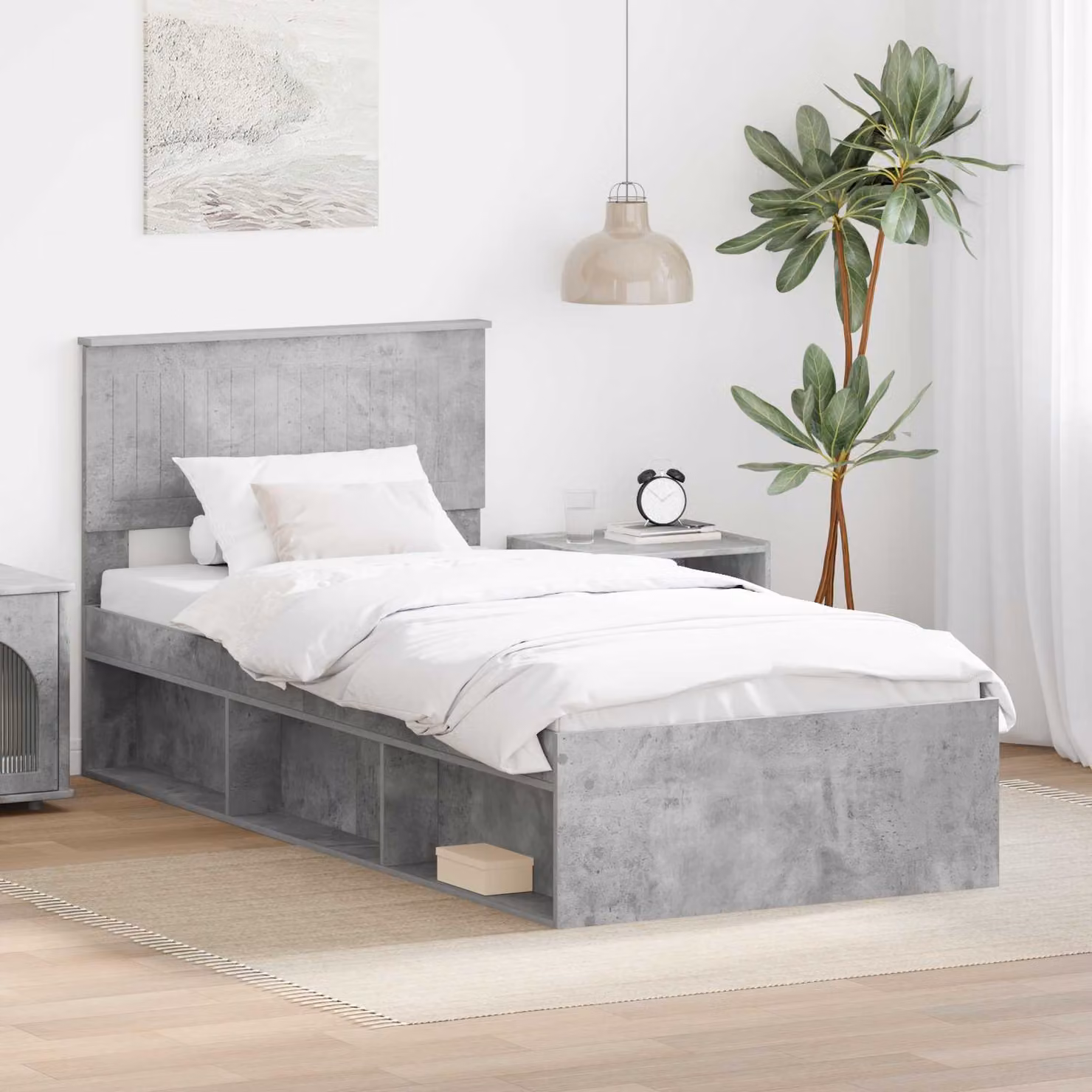 Struttura del letto vidaXL in pino massello color grigio con scomparti laterali L/P/H: 190 x 90 x 200 cm – 1