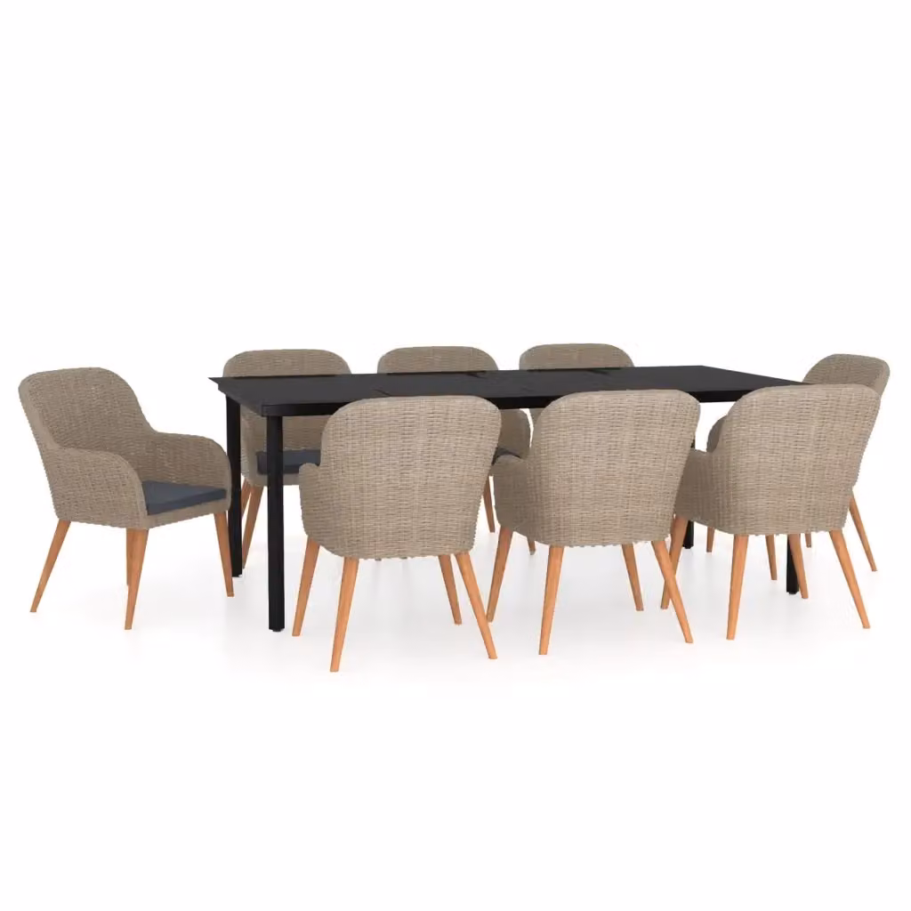 Set da pranzo da giardino vidaXL in rattan e legno di acacia con piano in vetro, 9 pezzi, marrone, nero, grigio – 2