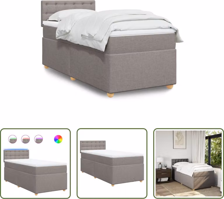 The Living Store Letto a molle con materasso Taupe 90x200 cm in tessuto