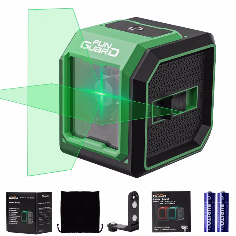 Livella laser, autonivelante, alimentata a 2 batterie AA, colore verde