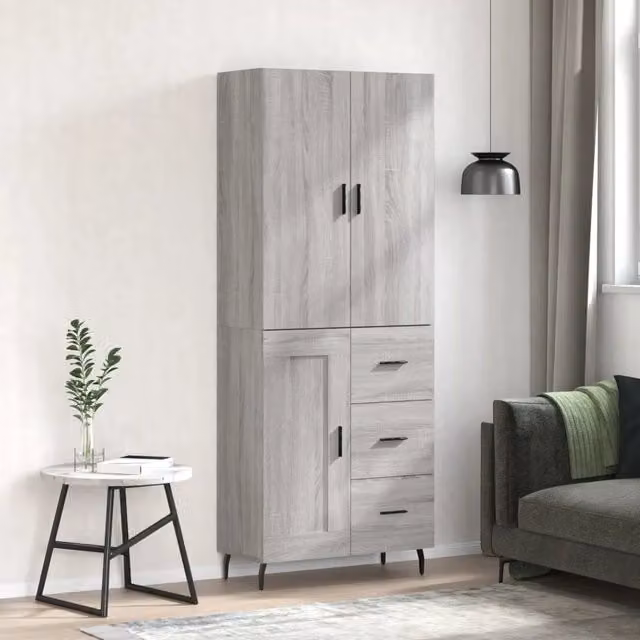 Credenza moderna vidaXL in legno e metallo grigio, sospesa, L: 69,5 cm, P: 34,0 cm, H: 180,0 cm