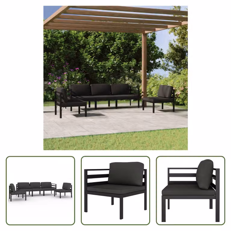 The Living Store Set da giardino 5 pezzi con cuscini alluminio antracite