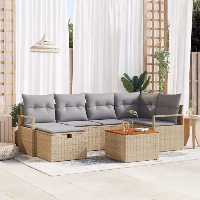 Set Divano da Giardino 7 pz Beige polyrattan 3359539