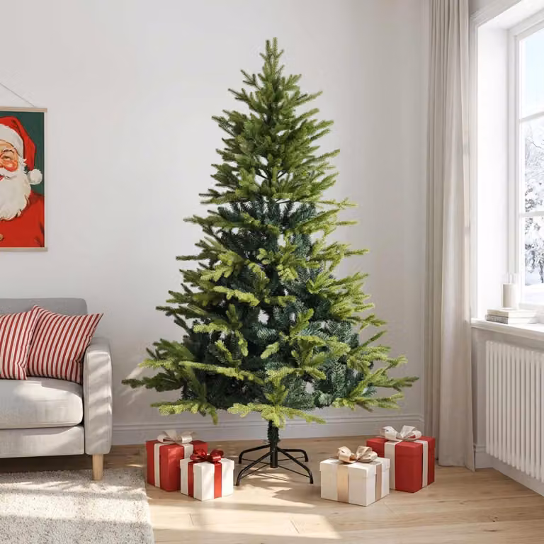 Albero di Natale artificiale pieghevole, altezza 210 cm, realizzato in PVC e metallo