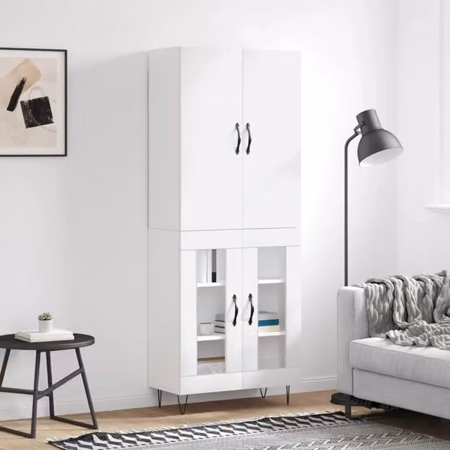 Credenza moderna bianca vidaXL in legno e metallo L: 69,5 cm, P: 34 cm, H: 180 cm