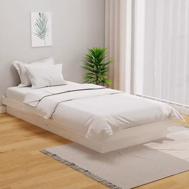 Letto singolo vidaXL in legno massello di pino bianco con doghe fisse L/P/H: 194 x 90 x 30 cm
