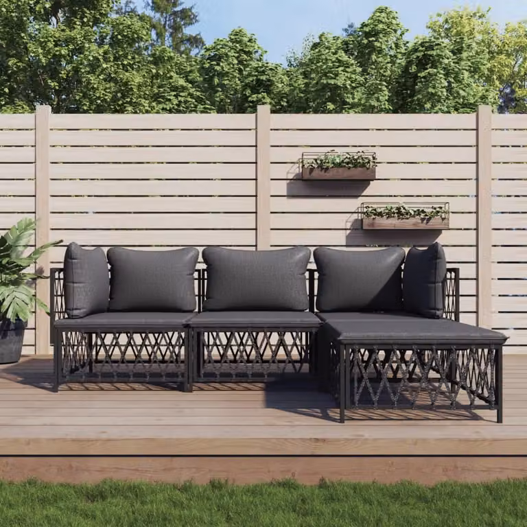 Set Salotto da Giardino vidaXL 4 pz Moderno in Acciaio Antracite con Cuscini in Textilene