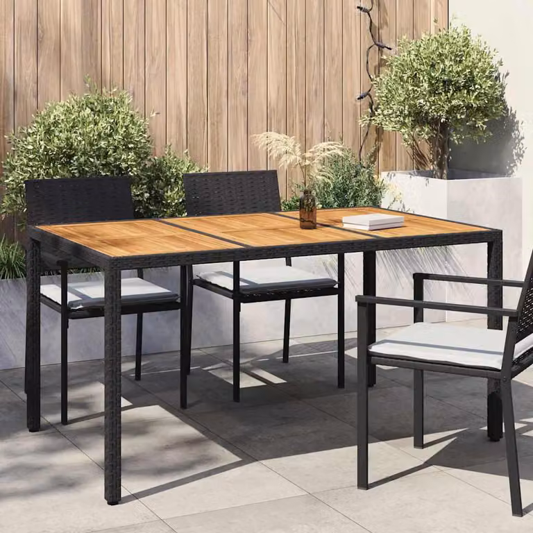vidaXL Tavolo da giardino rettangolare in polyrattan nero L/P/H: 150 x 90 x 75 cm